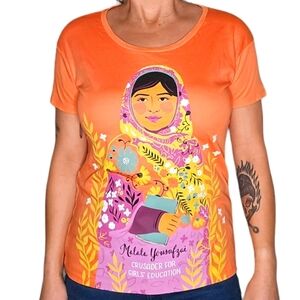 Piccolona Printed Short Sleeve Cotton Top Size Medium Orange